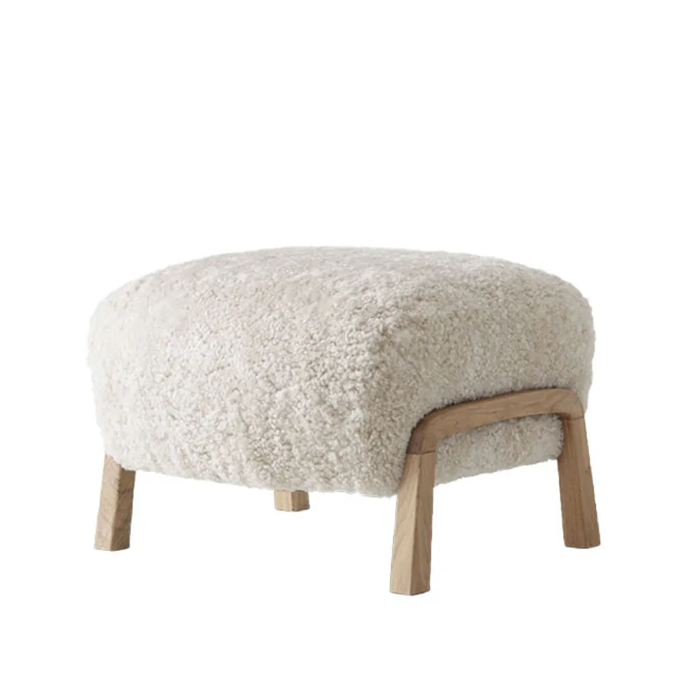 Wulff ATD3 footstool, Sheepskin moonlight, white-oiled oak legs &Tradition
