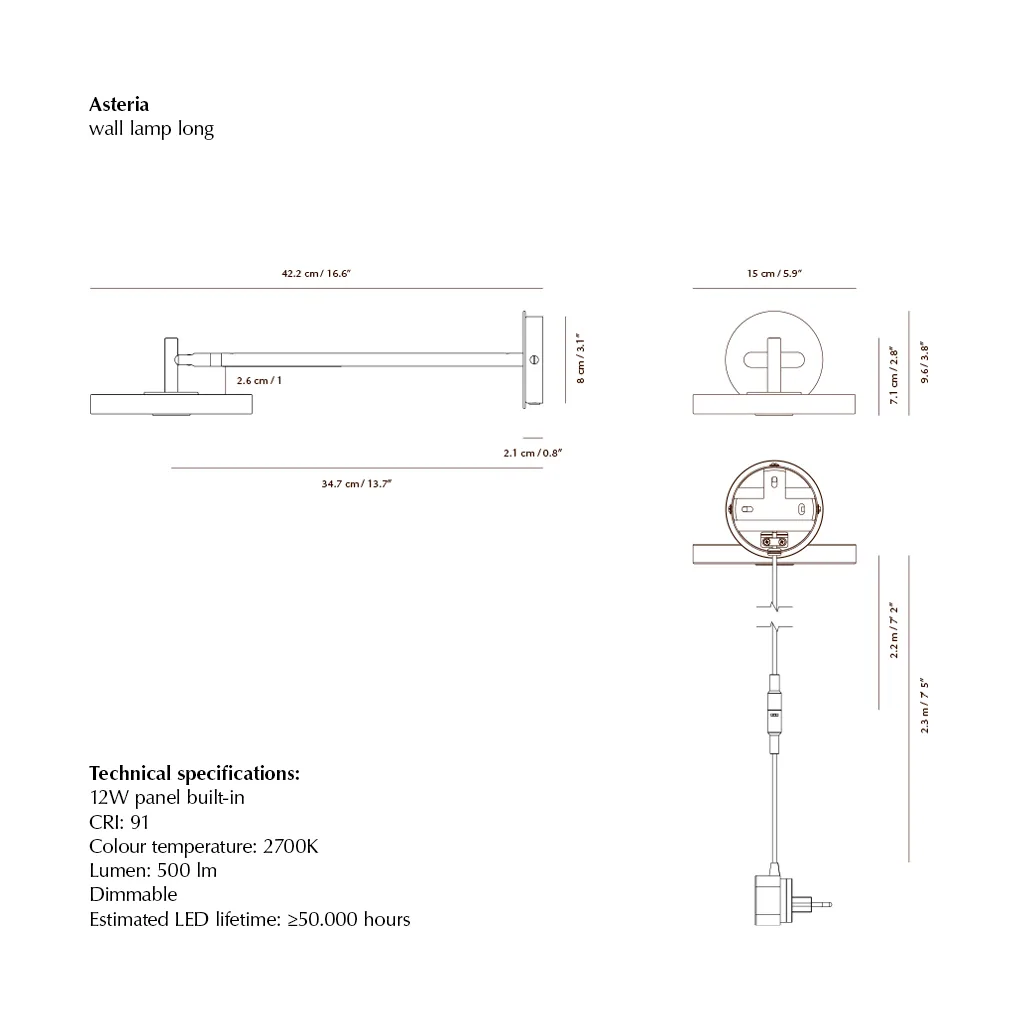 Asteria Wall wall lamp, Long, Nuance mist-chrome Umage