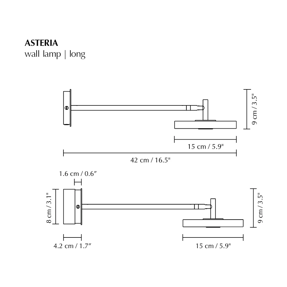 Asteria Wall wall lamp, Long, Polished steel Umage