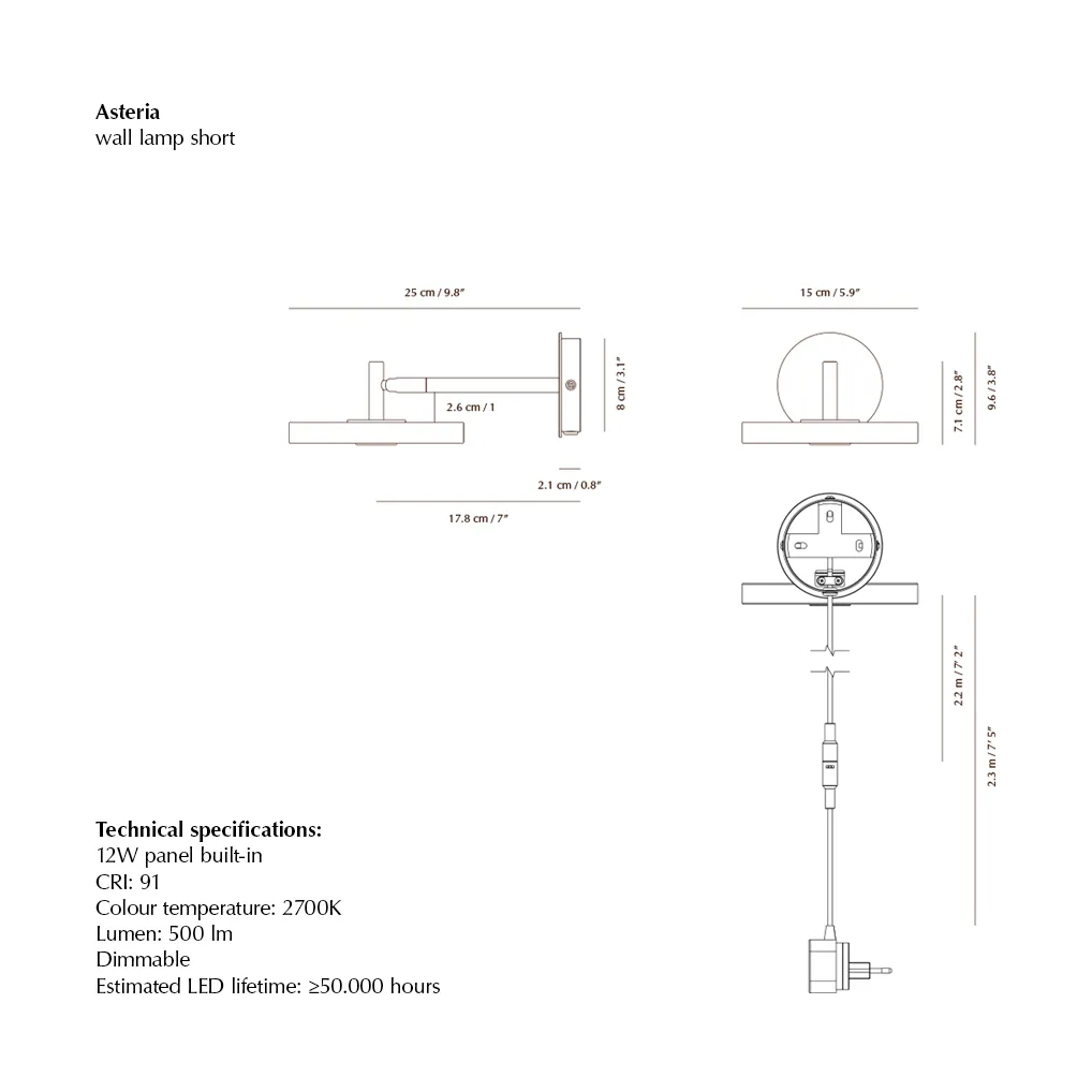 Asteria Wall wall lamp, Short, Nuance mist-chrome Umage