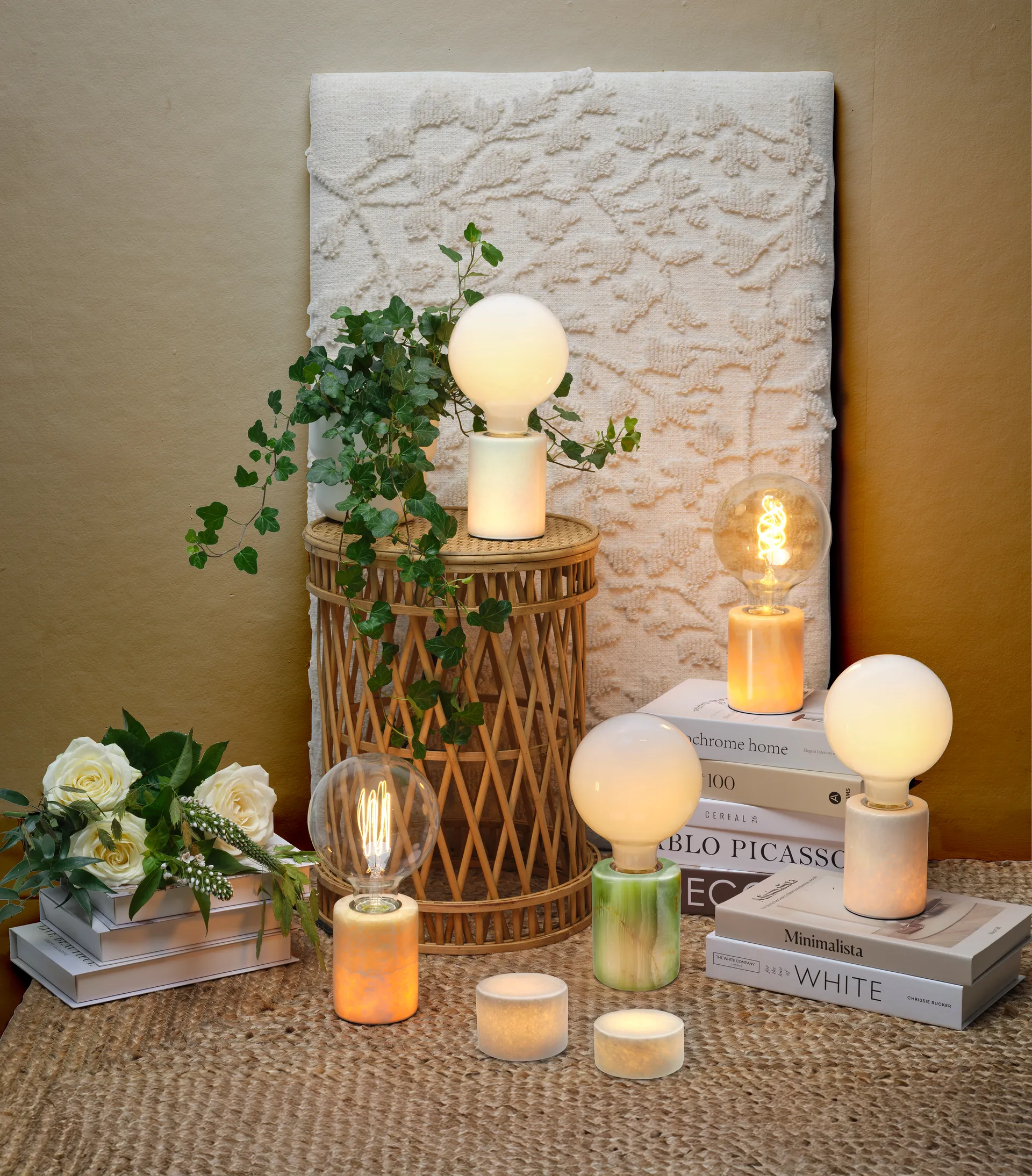 Marble lamp base, White gloss, Ø8x10.5 cm Unison