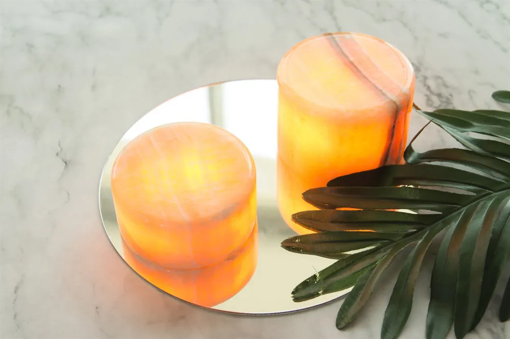 Marble table candle, Beige gloss, Ø8x4 cm Unison