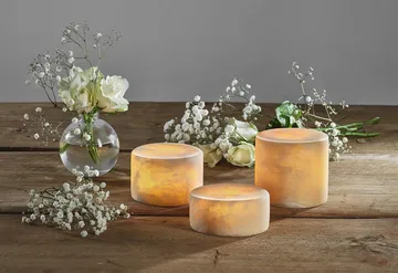 Marble table candle - Beige silk matte, Ø8x8 cm - Unison