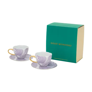 Good Morning gift set Cappuccino mug & saucer 2-pack - Valuri violet - URBAN NATURE CULTURE