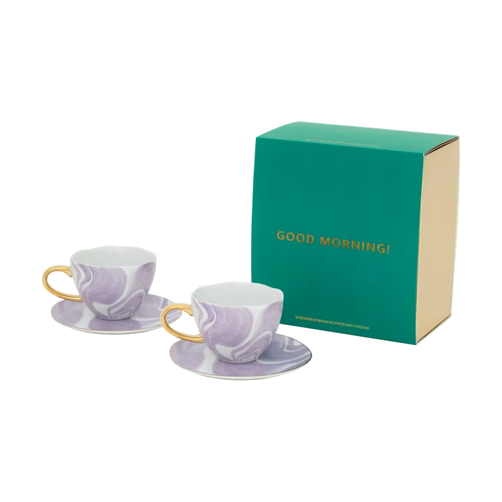 Good Morning gift set Cappuccino mug & saucer 2-pack - Valuri violet - URBAN NATURE CULTURE