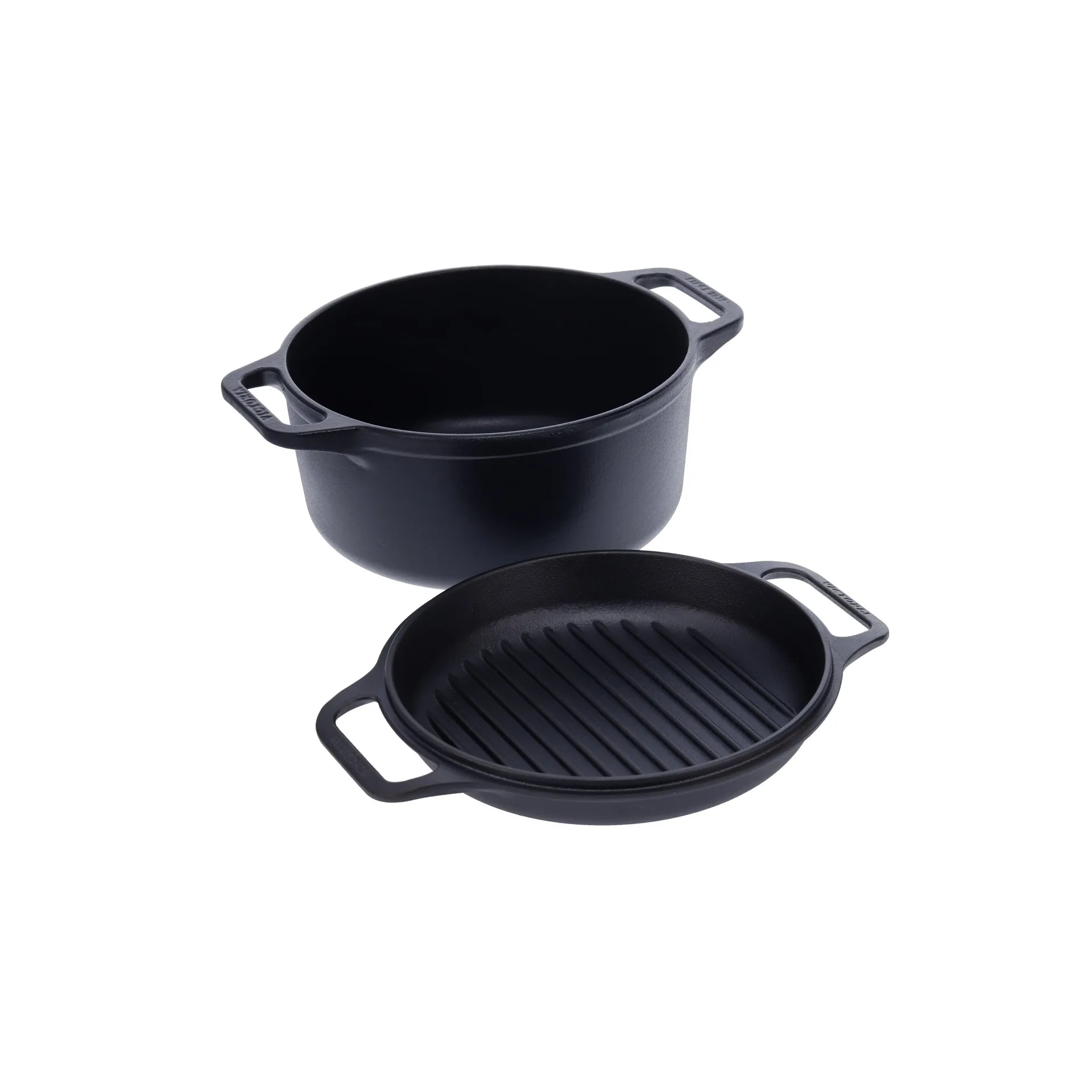 Cast iron Dutch oven and grill pan, pre-seasoned, 2 pieces Victoria
