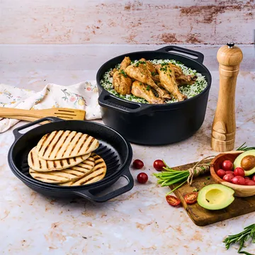 Cast iron Dutch oven and grill pan, pre-seasoned - 2 pieces - Victoria