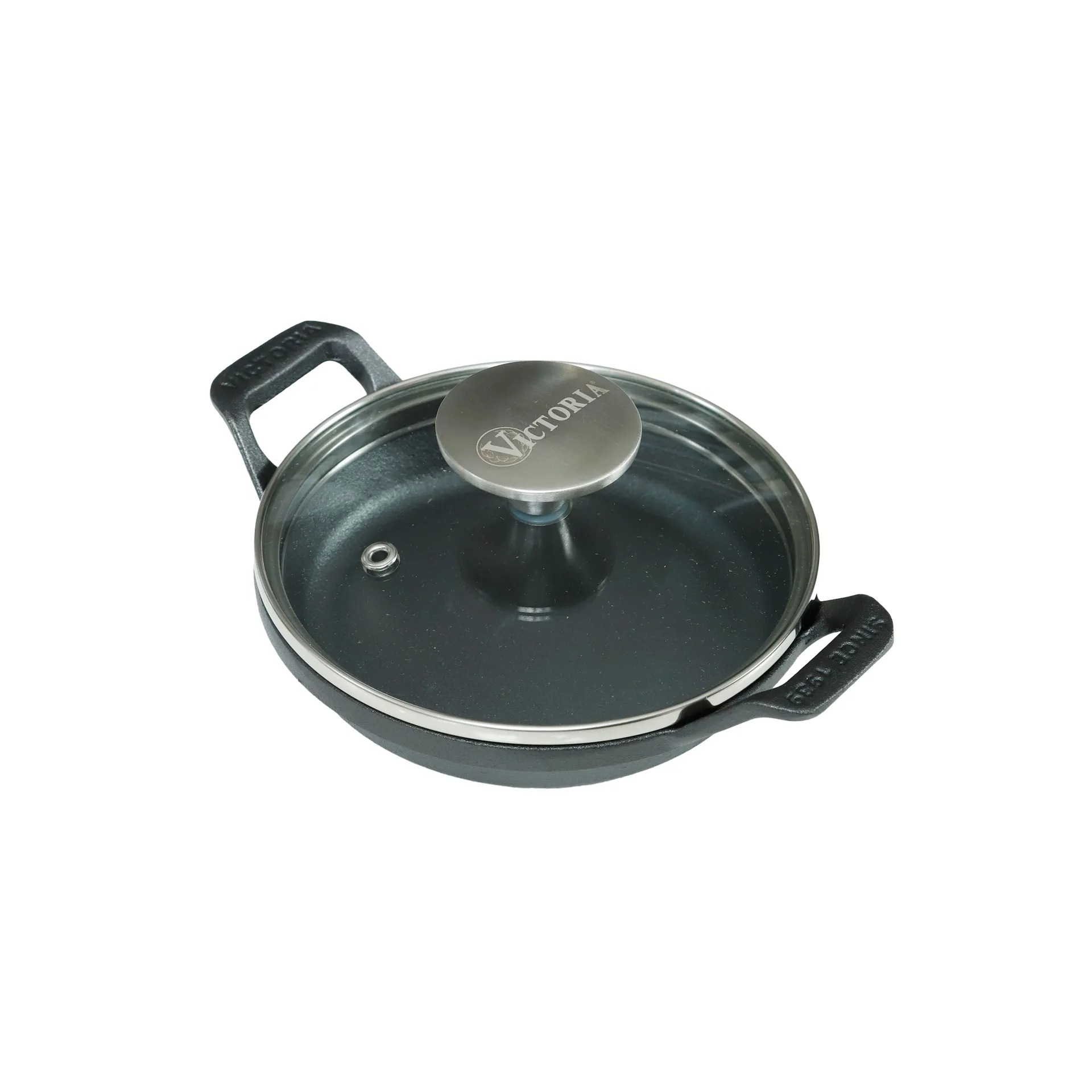 Pre-seasoned cast iron mini round casserole with glass lid, Ø14 cm Victoria