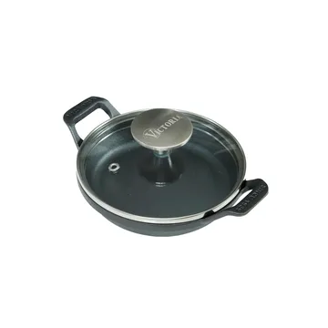 Pre-seasoned cast iron mini round casserole with glass lid - Ø14 cm - Victoria