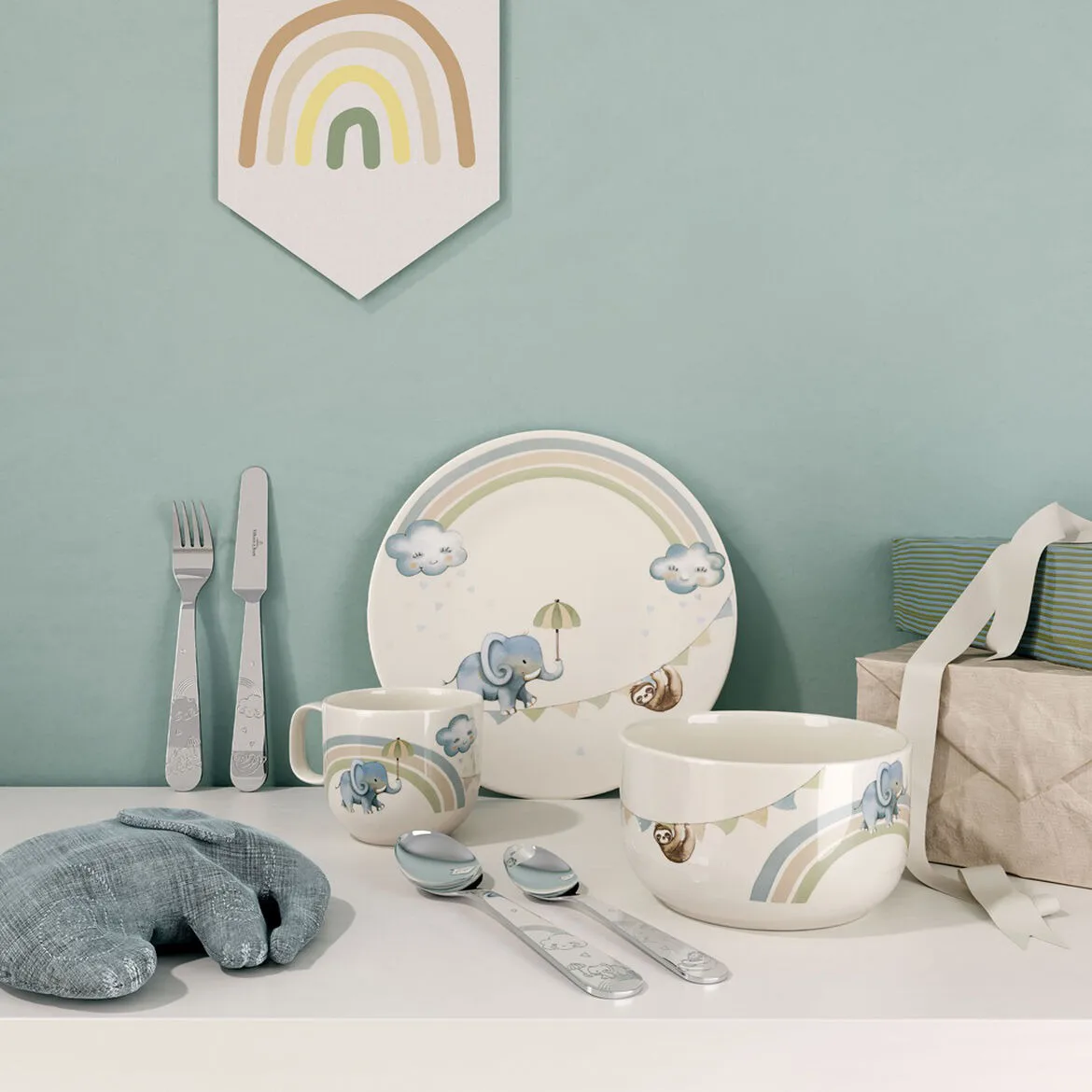 Walk like an Elephant children's tableware and cutlery set, 7 pieces Villeroy & Boch
