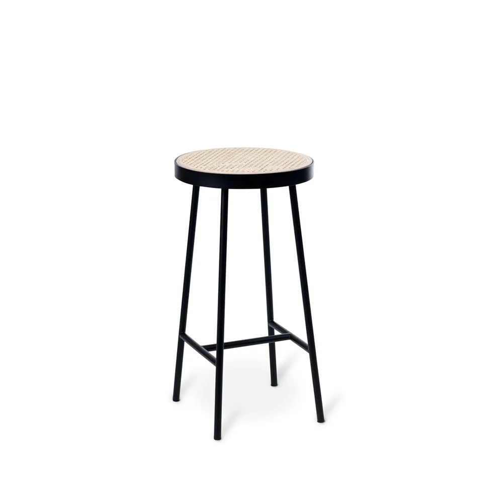 Be My Guest barstool, Rattan, black steel legs Warm Nordic