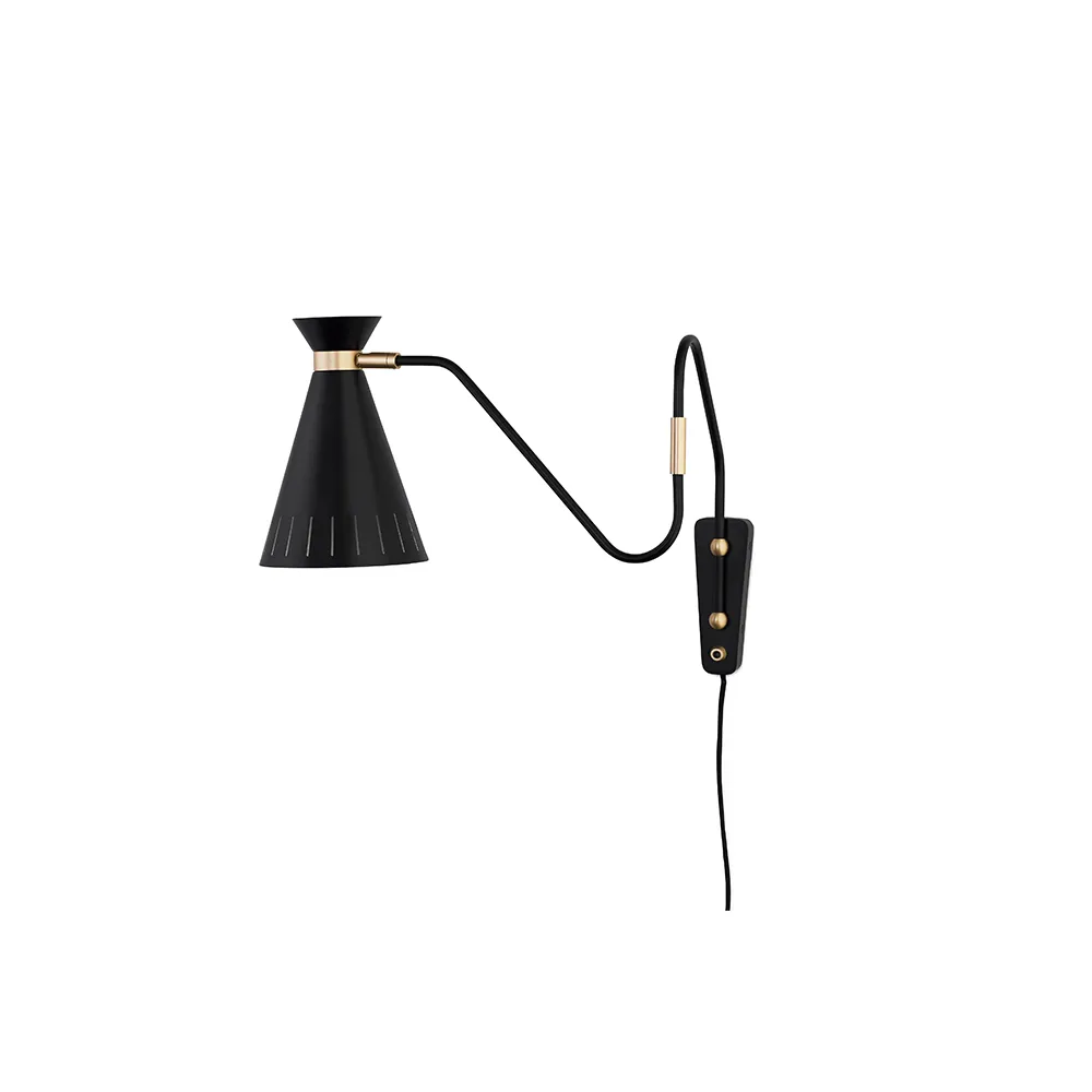 Cone wall lamp, Black noir, brass details Warm Nordic