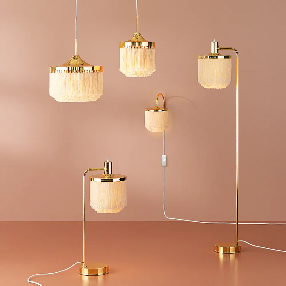 Fringe floor lamp, Cream white, brass plated steel Warm Nordic