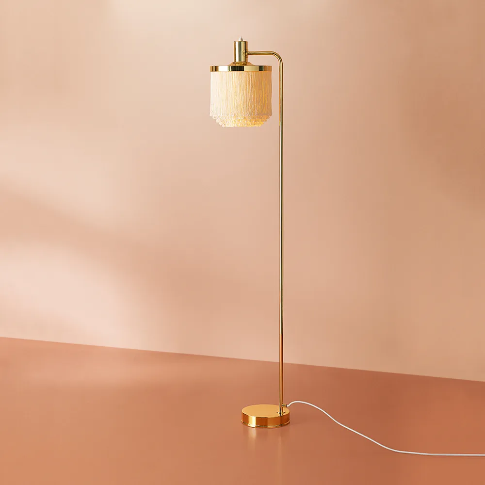 Fringe floor lamp, Cream white, brass plated steel Warm Nordic