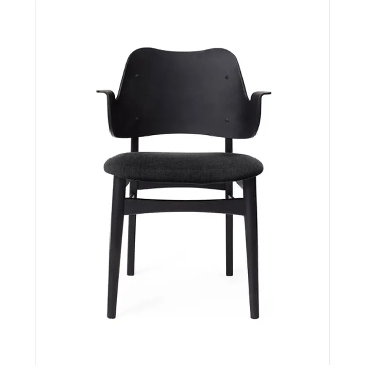 Gesture chair, upholstered seat - Fabric anthracite, black lacquered beech legs - Warm Nordic