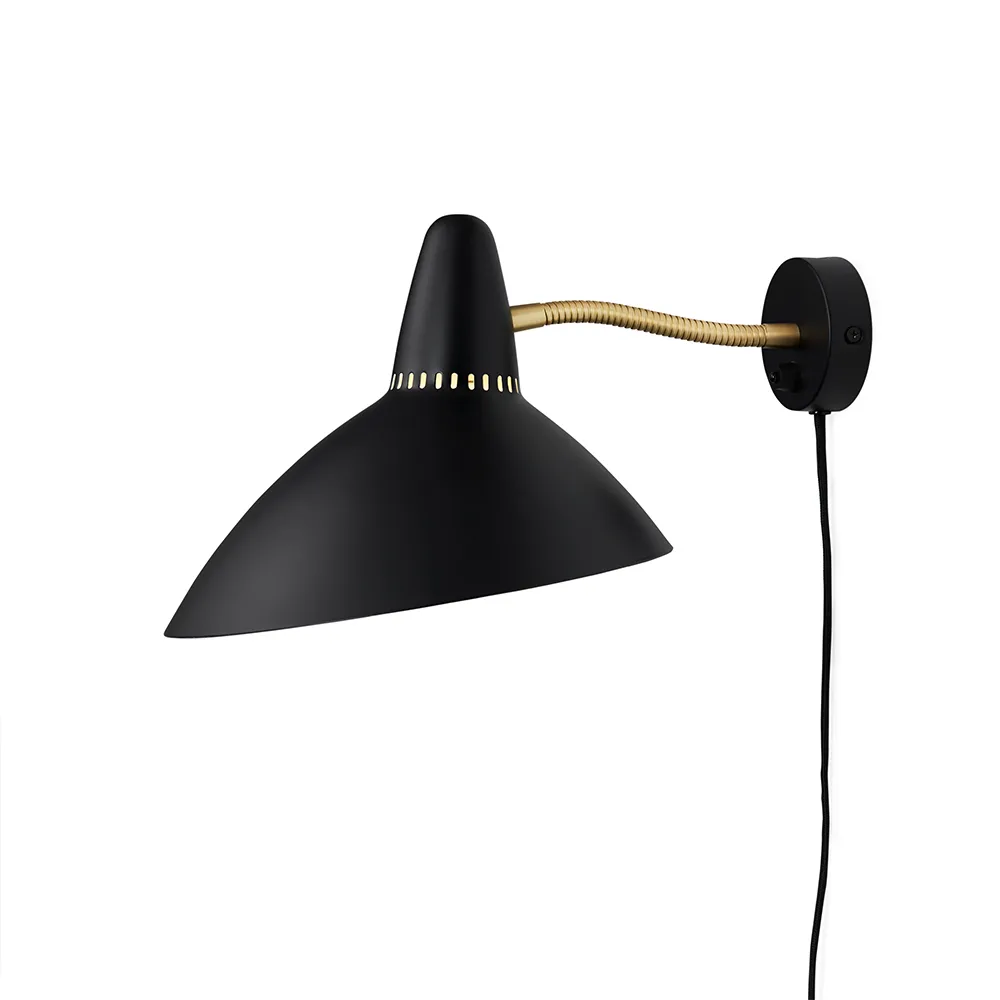 Lightsome wall lamp, Black noir, brass detail Warm Nordic