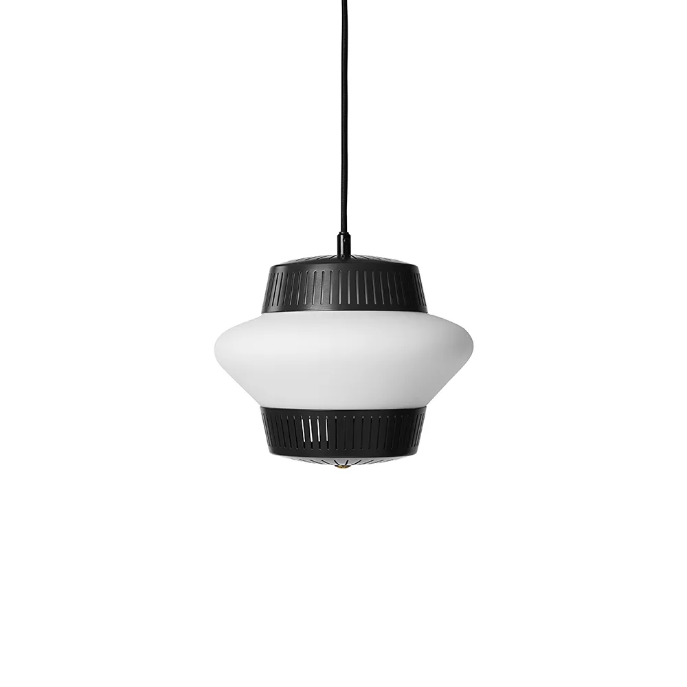 Opal Arch pendant lamp, Black noir, sandblasted opal Warm Nordic
