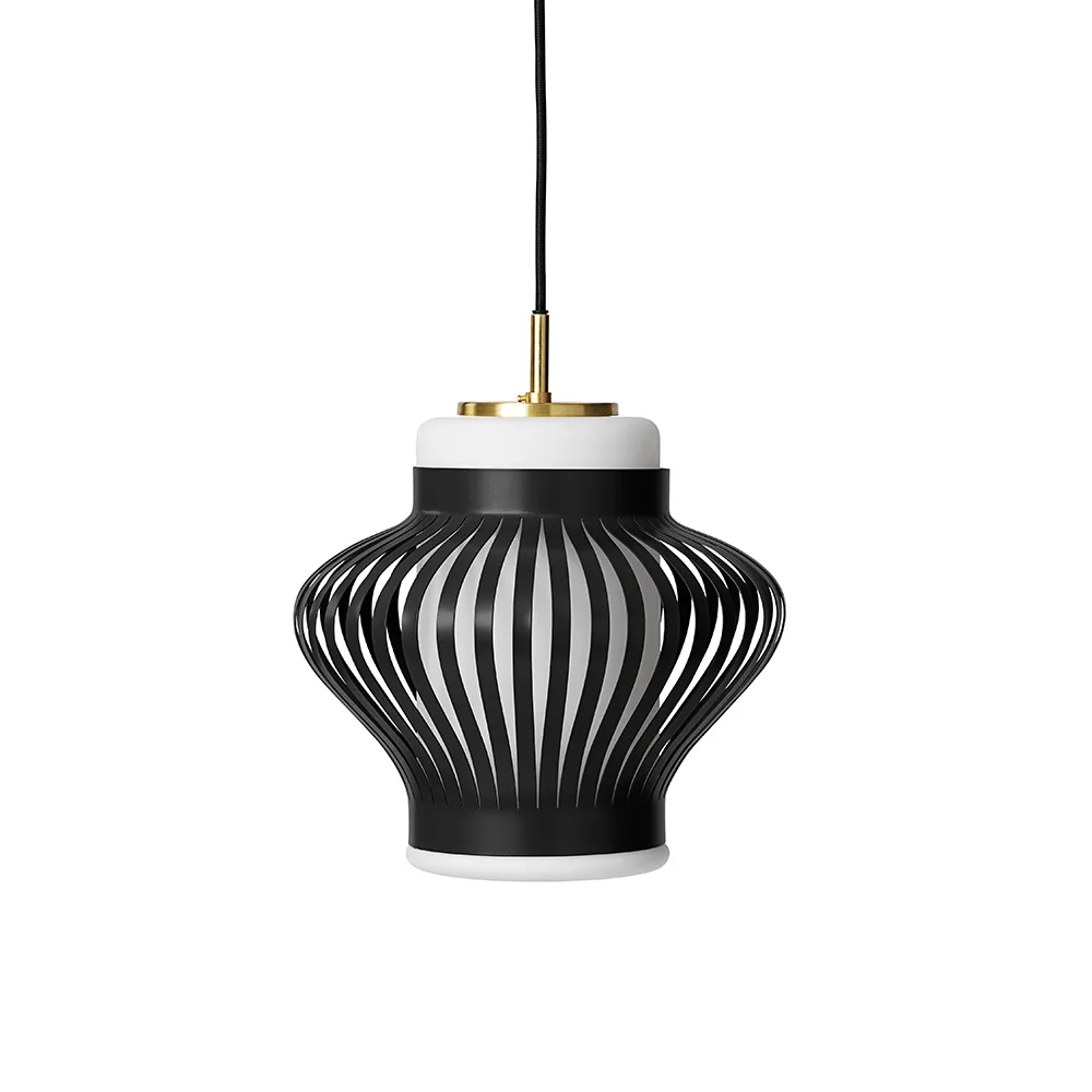 Opal Lamella pendant lamp, Black noir, sandblasted opal Warm Nordic