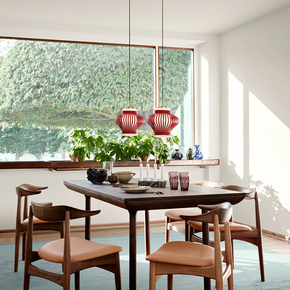 Opal Lamella pendant lamp, Black noir, sandblasted opal Warm Nordic