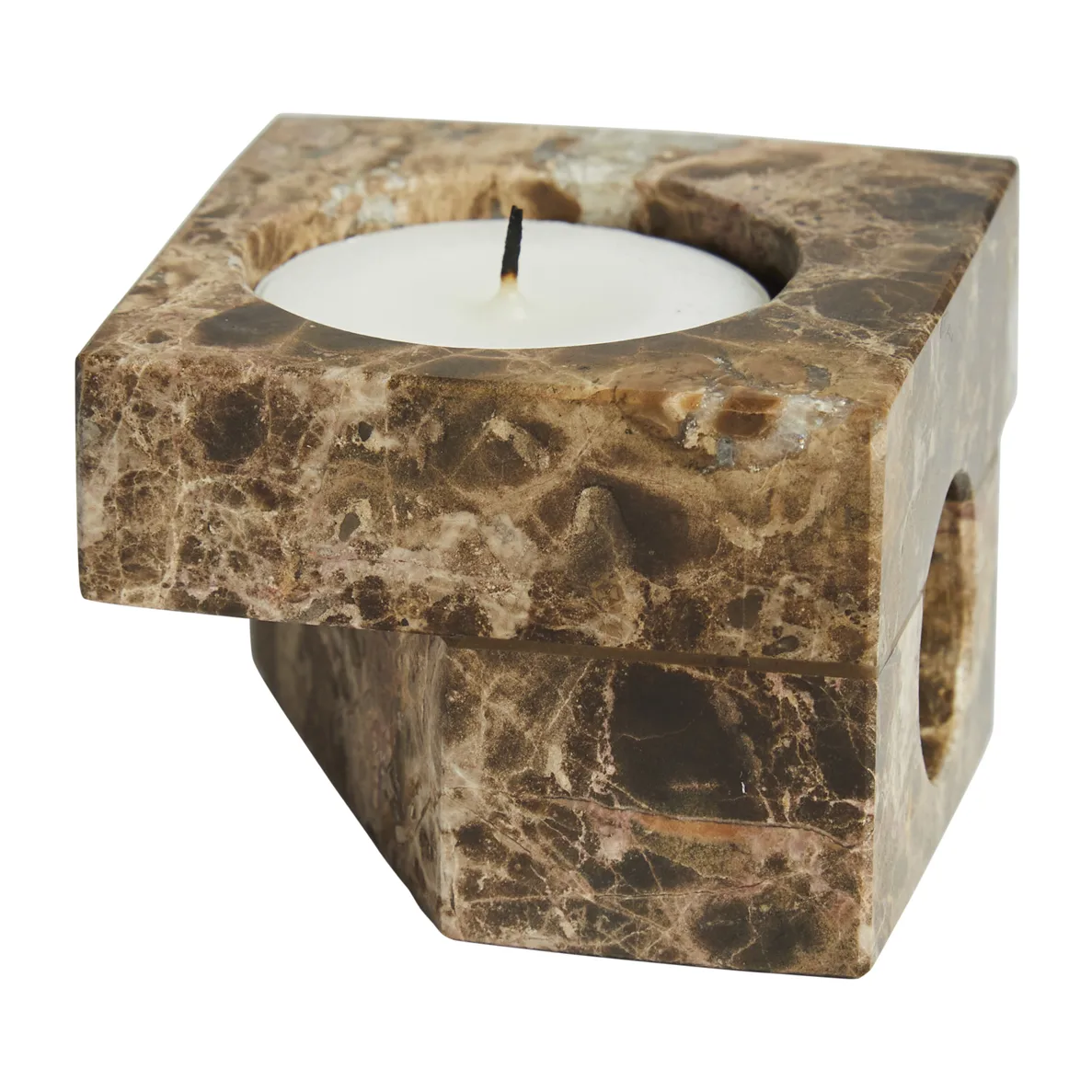 Jeu de dés 2 candle holder marble, Brown Woud