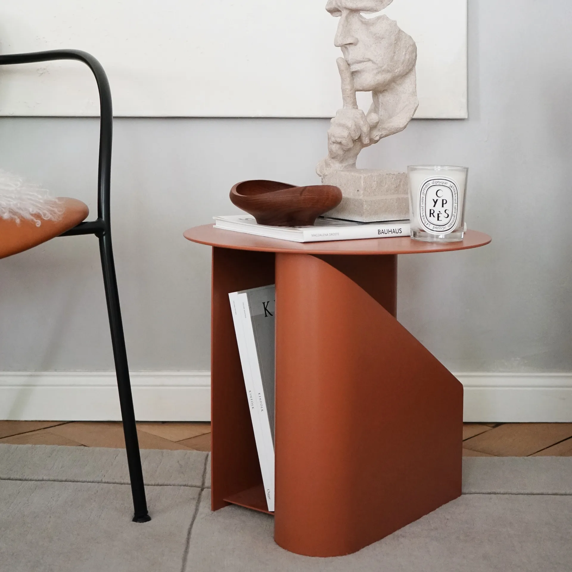 Sentrum side table, Burnt orange Woud