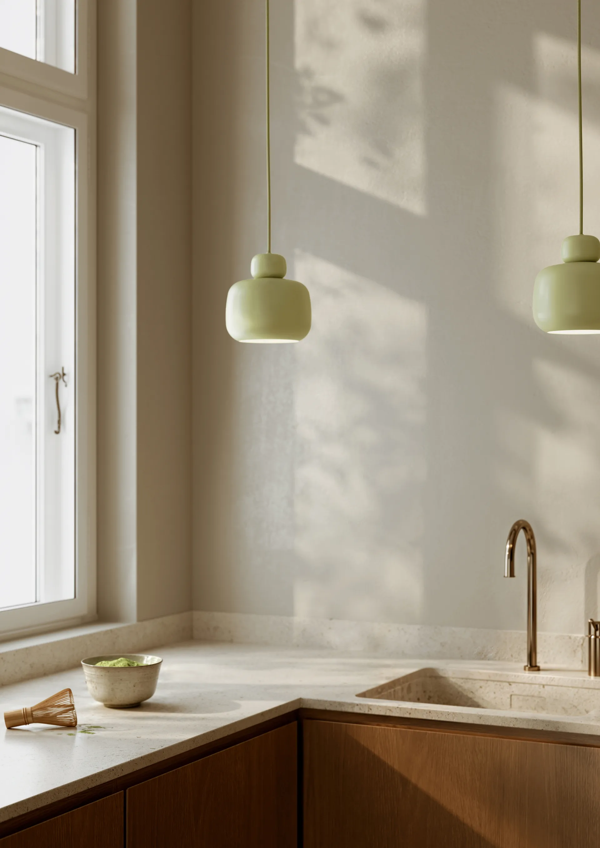 Stone ceiling lamp small, Matcha green Woud