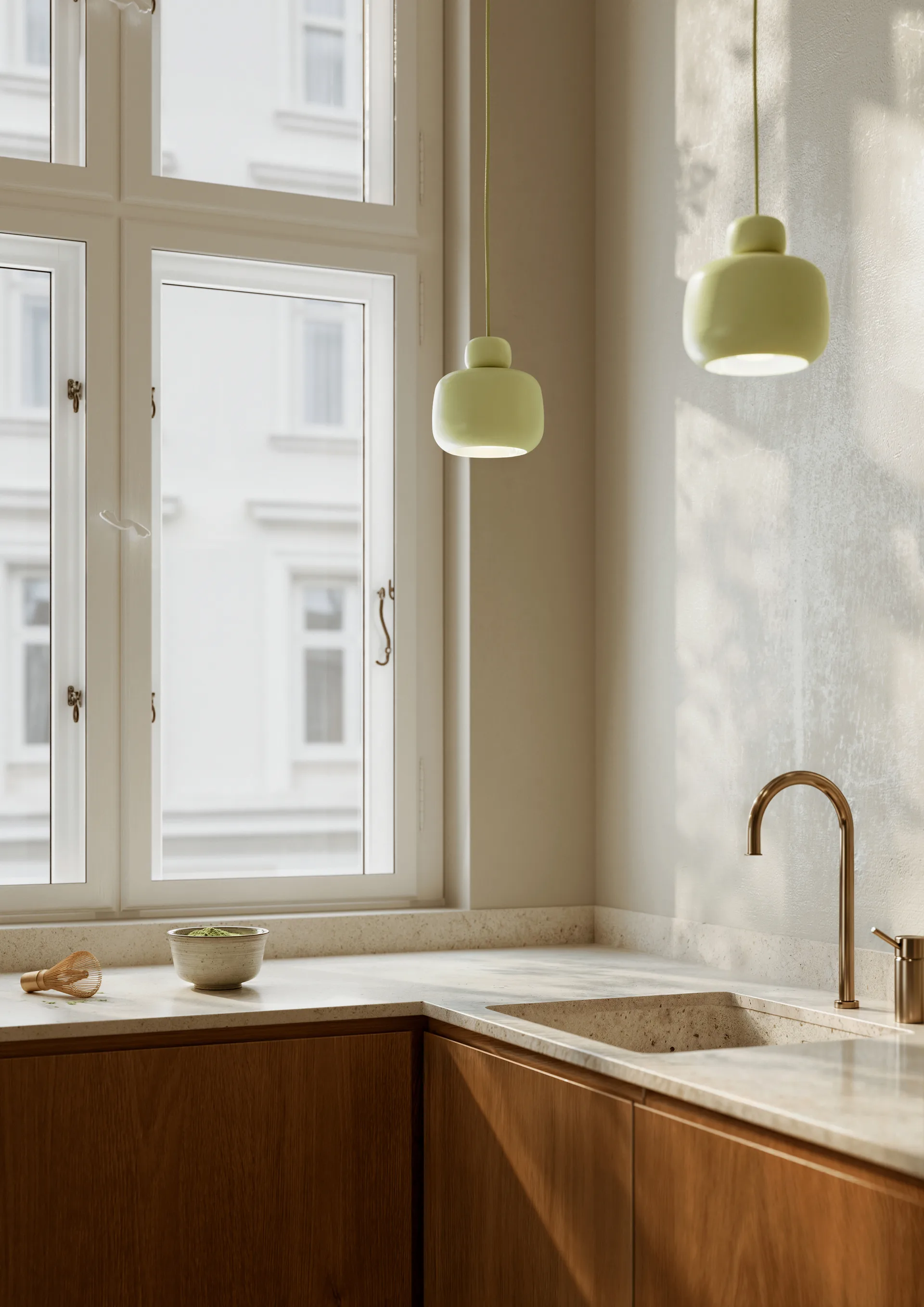 Stone ceiling lamp small, Matcha green Woud