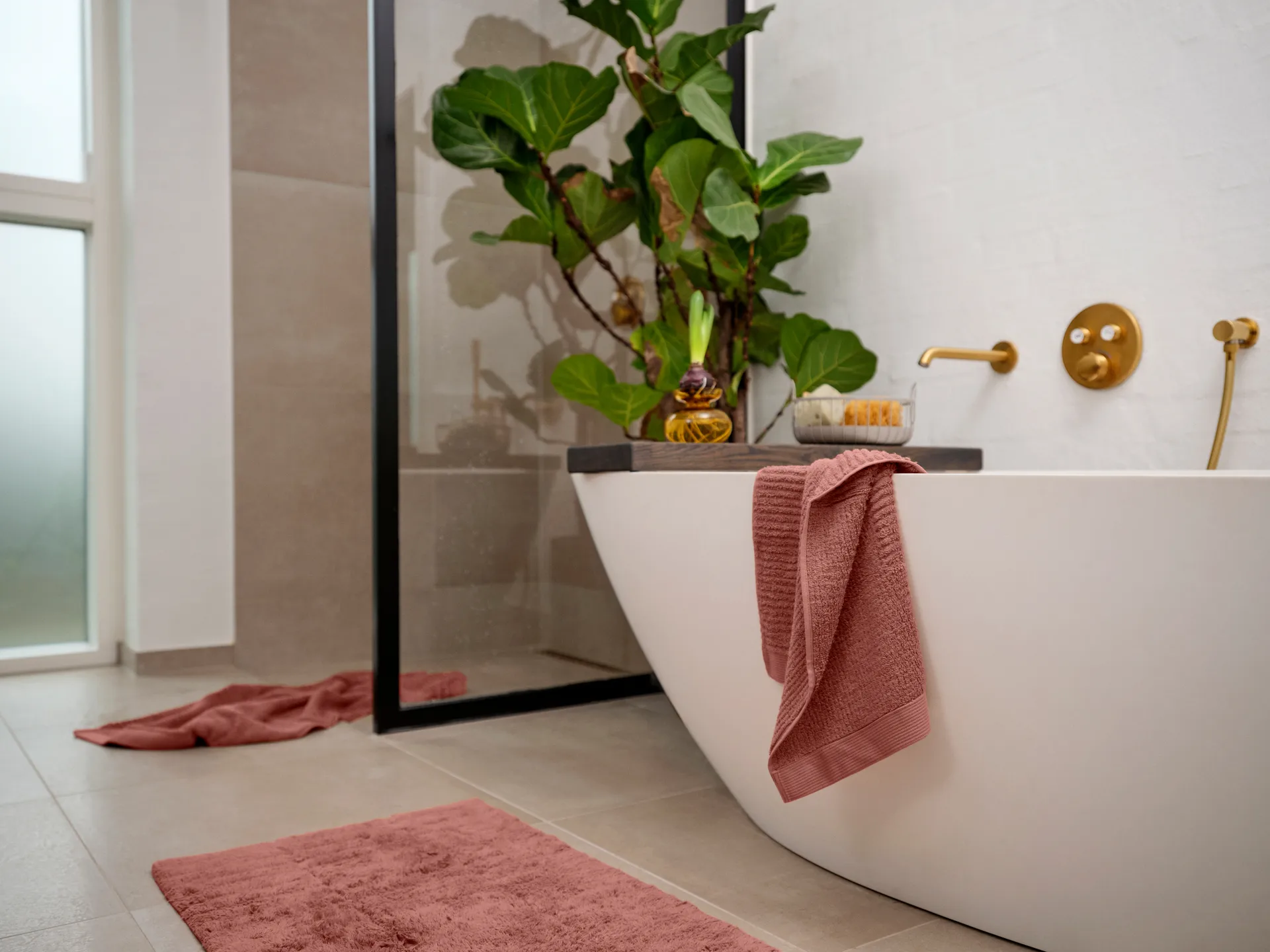 Tiles bathroom rug, Peach red Zone Denmark