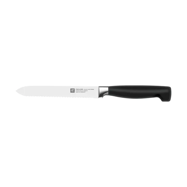 Zwilling Four star serrated utility knife 13 cm - Black-stainless steel - Zwilling