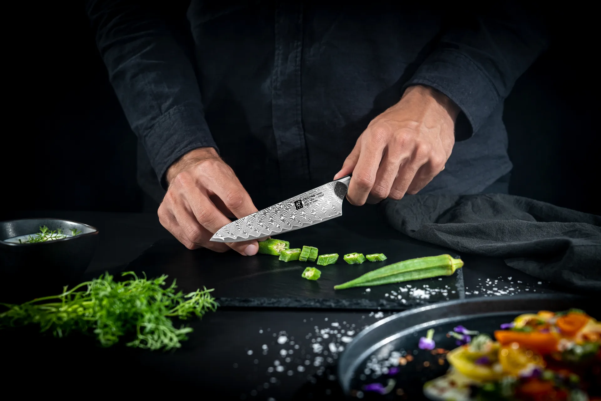 Zwilling Tanrei compact chef's knife 14 cm, Damascus-black Zwilling