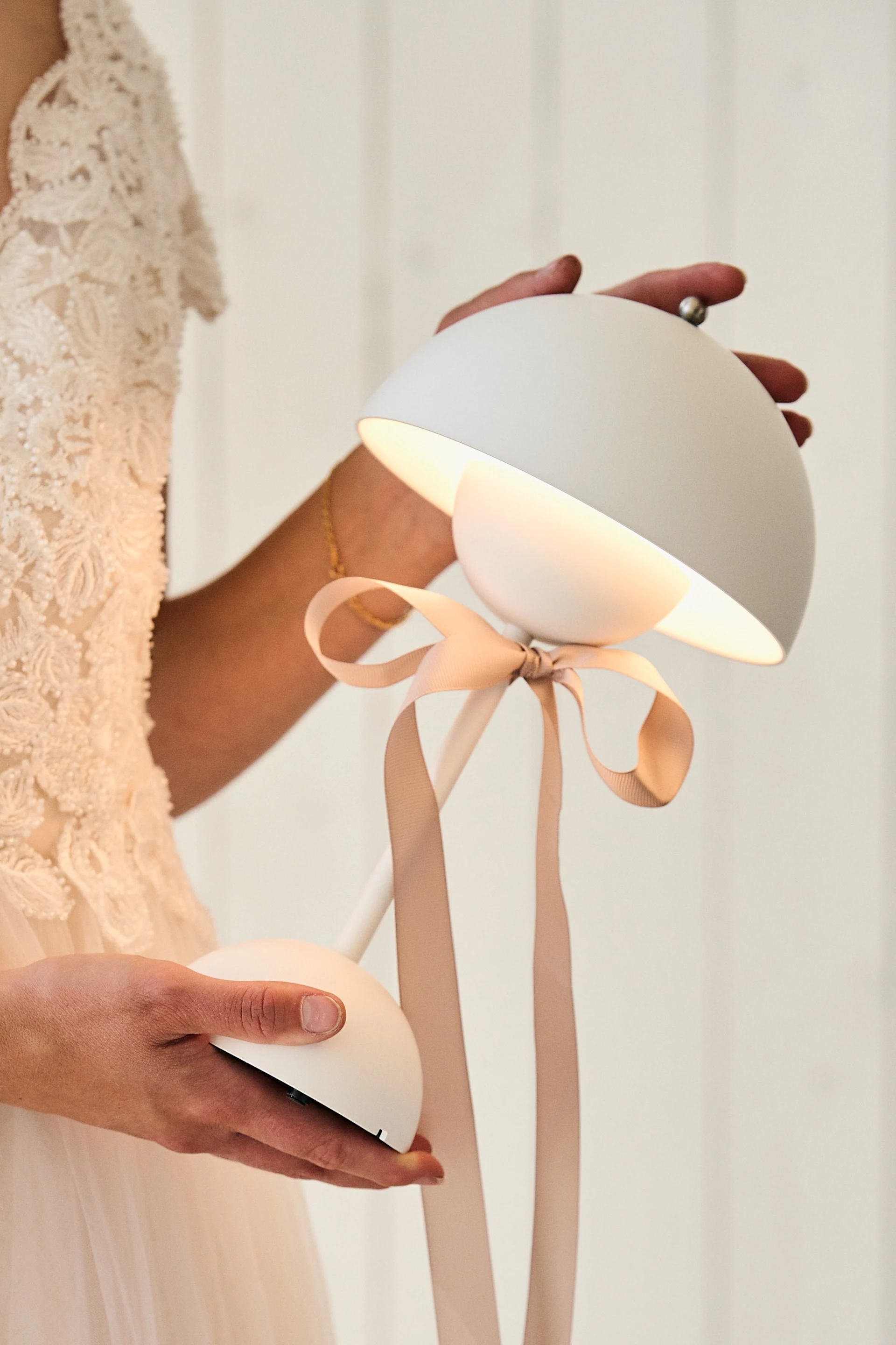 Flowerpot VP9 portable lamp in white is an elegant wedding gift for the big day and beyond.