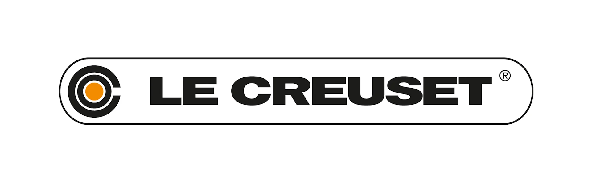 Le Creuset logo, featuring a stylized C with an orange dot and the brand name in black text within a rounded rectangle.
