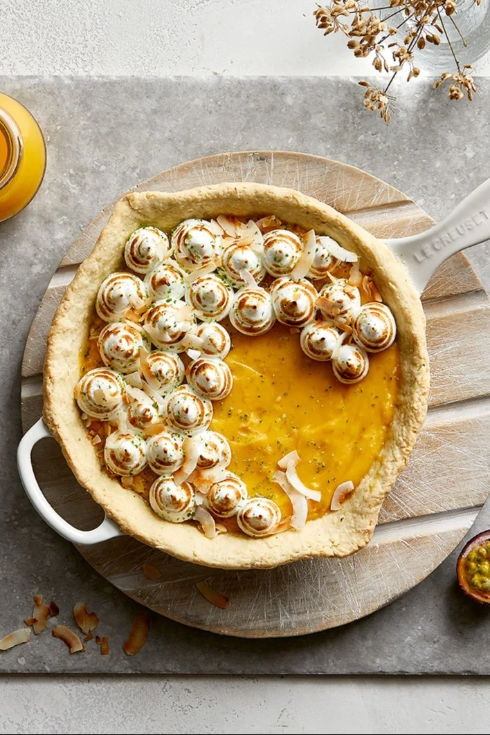 An attractive-looking tart was prepared in the white cast-iron pan from Le Creuset.