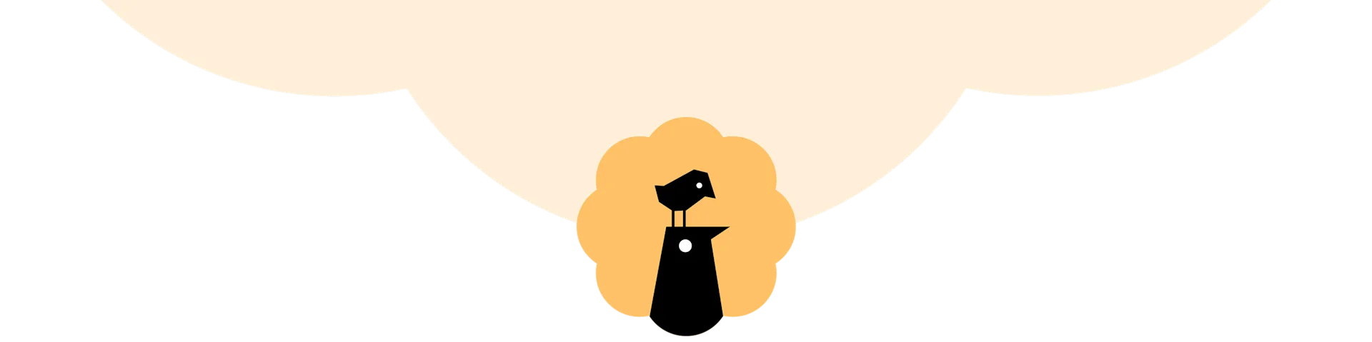 Two minimalist black birds, one perched on the other, on an orange cloud formation.