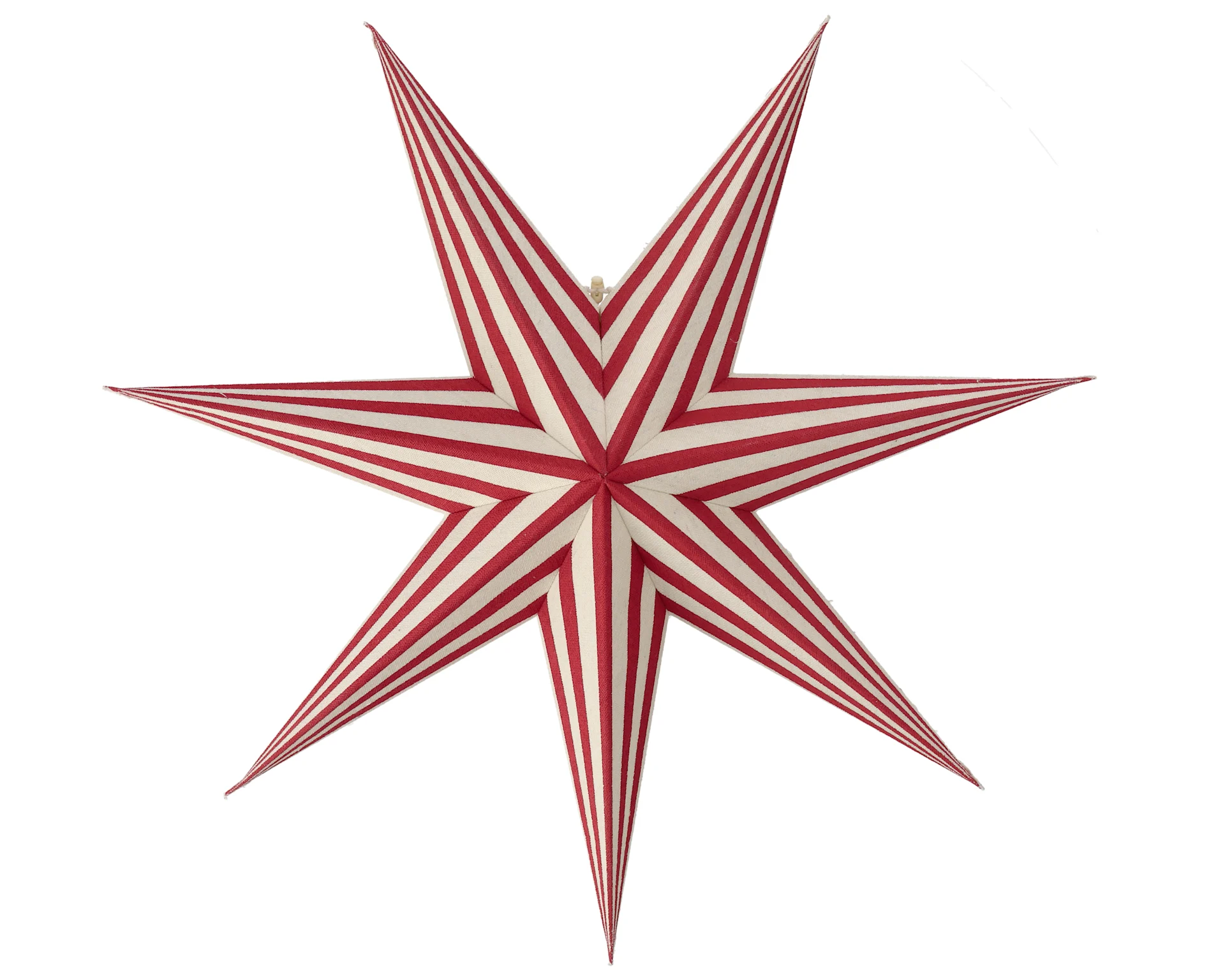 Seven-pointed star ornament with red and off-white stripes.