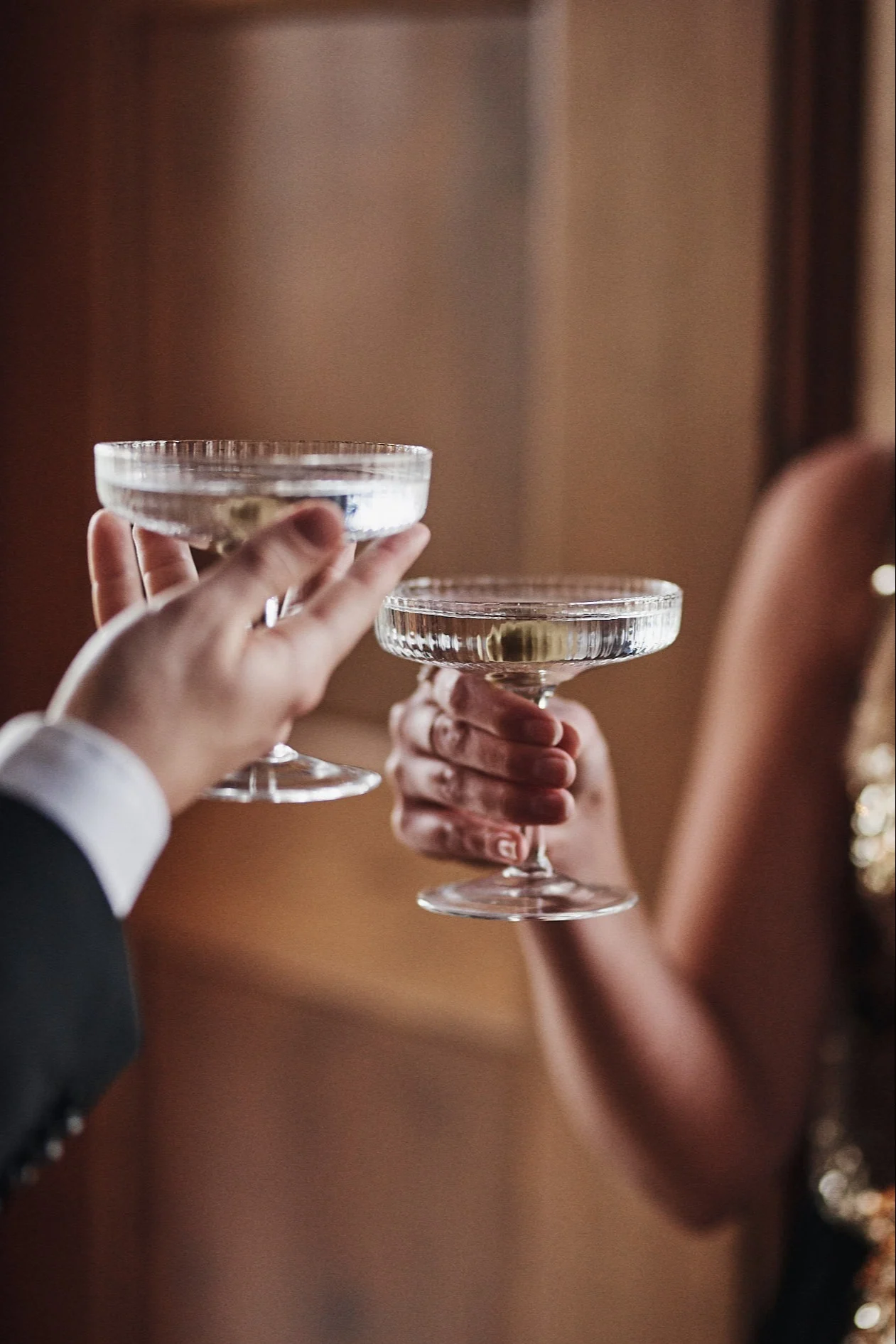 Different types of cocktail glasses work for different drinks, here you see a champagne coupe Ripple from Ferm Living.