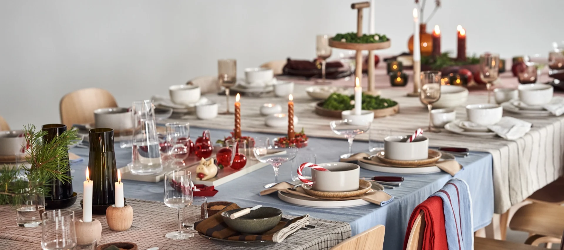 4 different Christmas tablescape ideas, Cultivate, Nurture, Boost and Share on one long Christmas table.